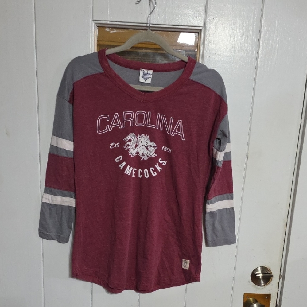 NWT Pressbox University Of Carolina Gamecocks Womens Shirt Burn Wash V-Neck Sz S